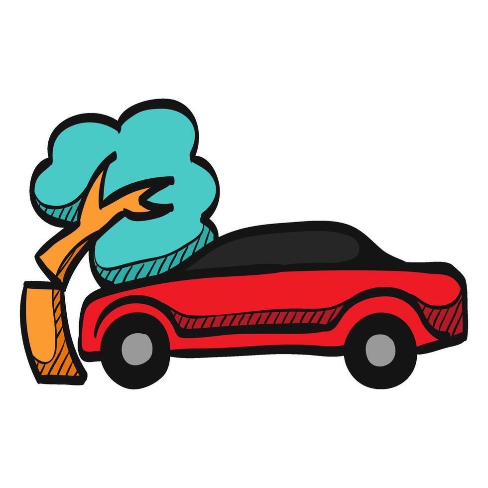 Car crash icon in hand drawn color vector illustration