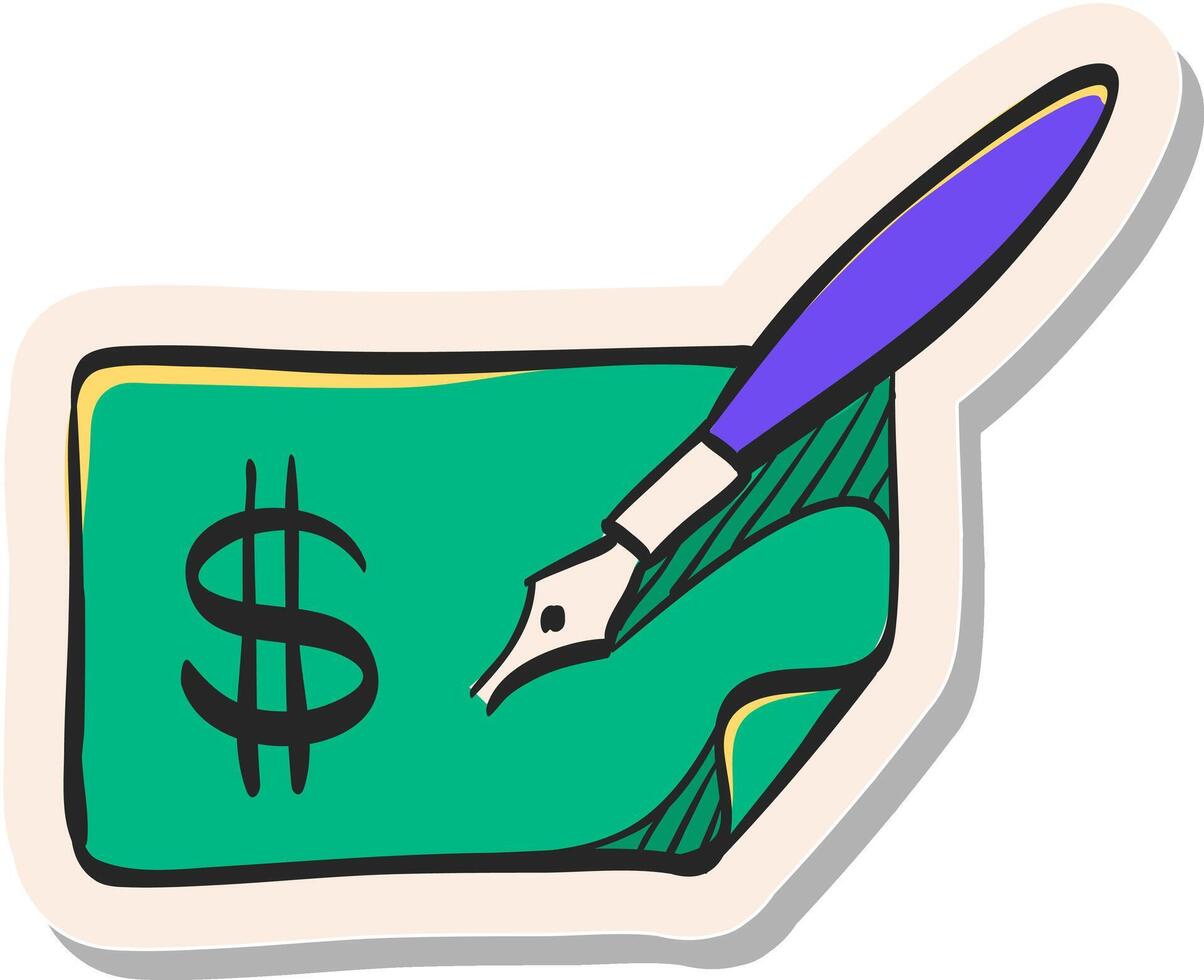 mano dibujado cheque icono en pegatina estilo vector ilustración