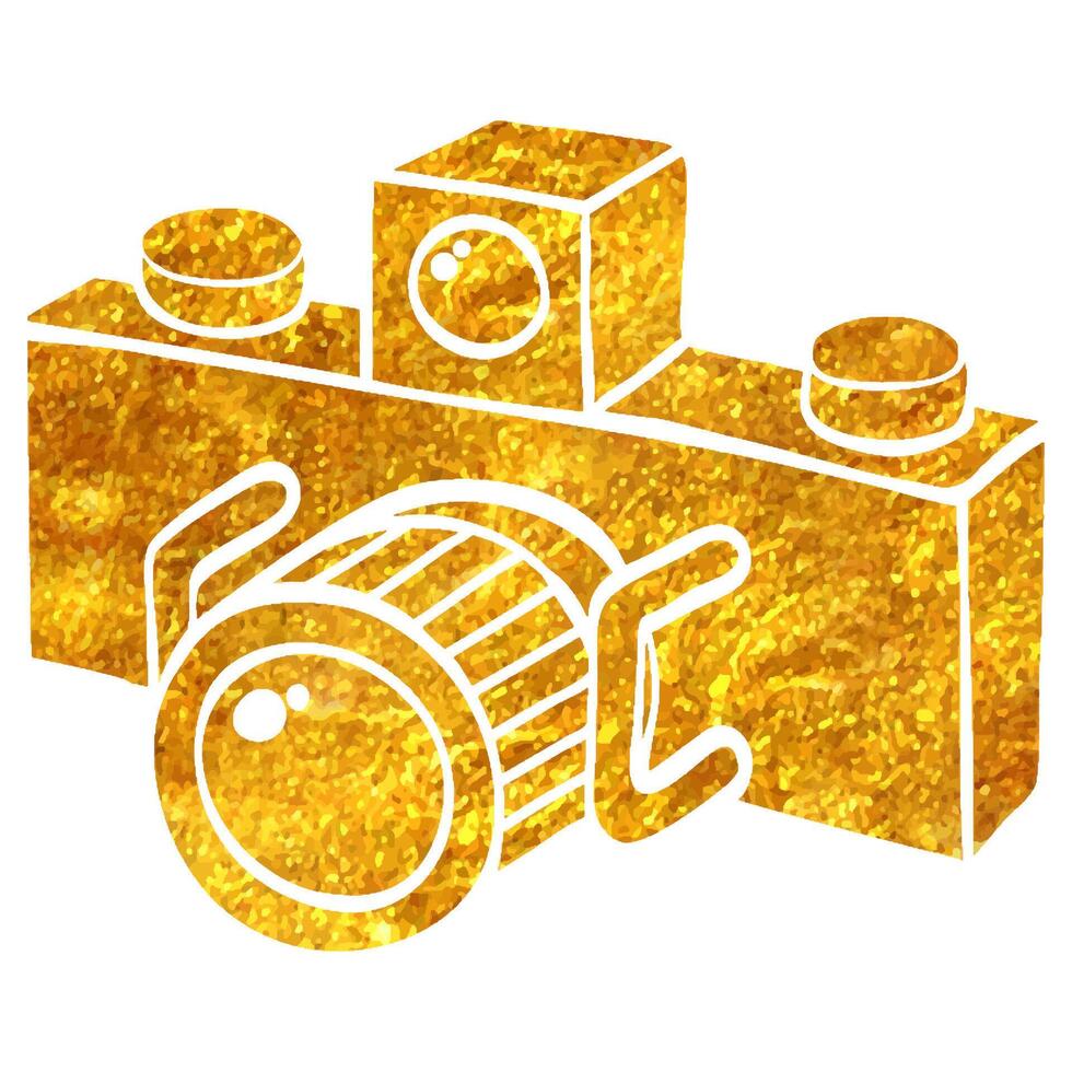 Hand drawn Panorama camera icon in gold foil texture vector illustration