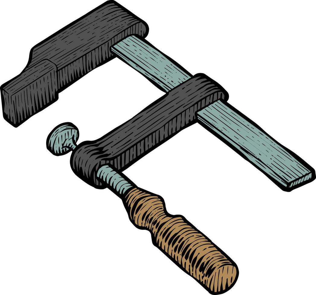 Wooden clamp icon  style woodworking tool color vector illustration