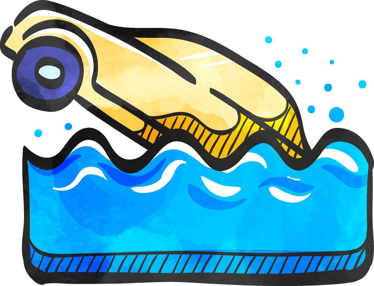 Drowned car icon in color drawing. Automotive natural accident flood insurance claim vector