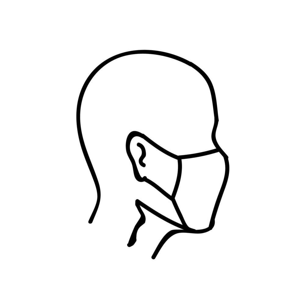 Man wearing face mask icon. Hand drawn vector illustration. Editable line stroke.