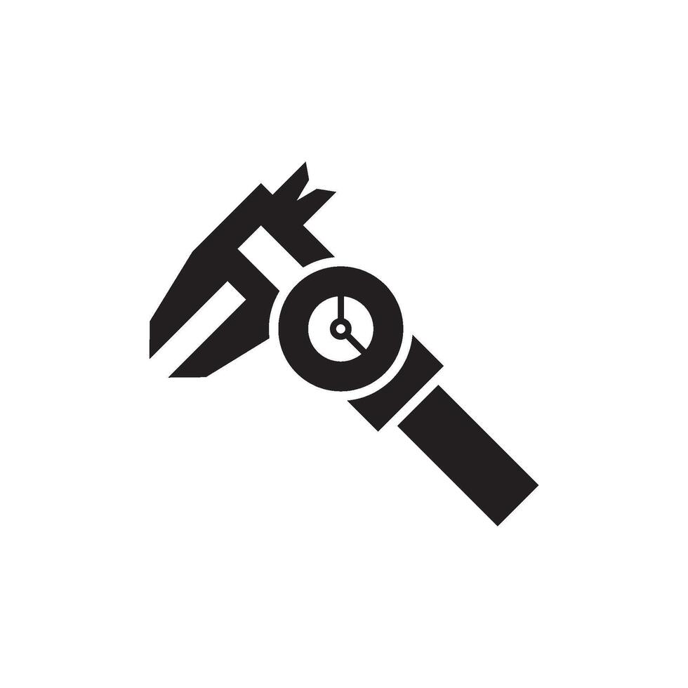 Digital caliper icon in thick outline style. Black and white monochrome vector illustration.