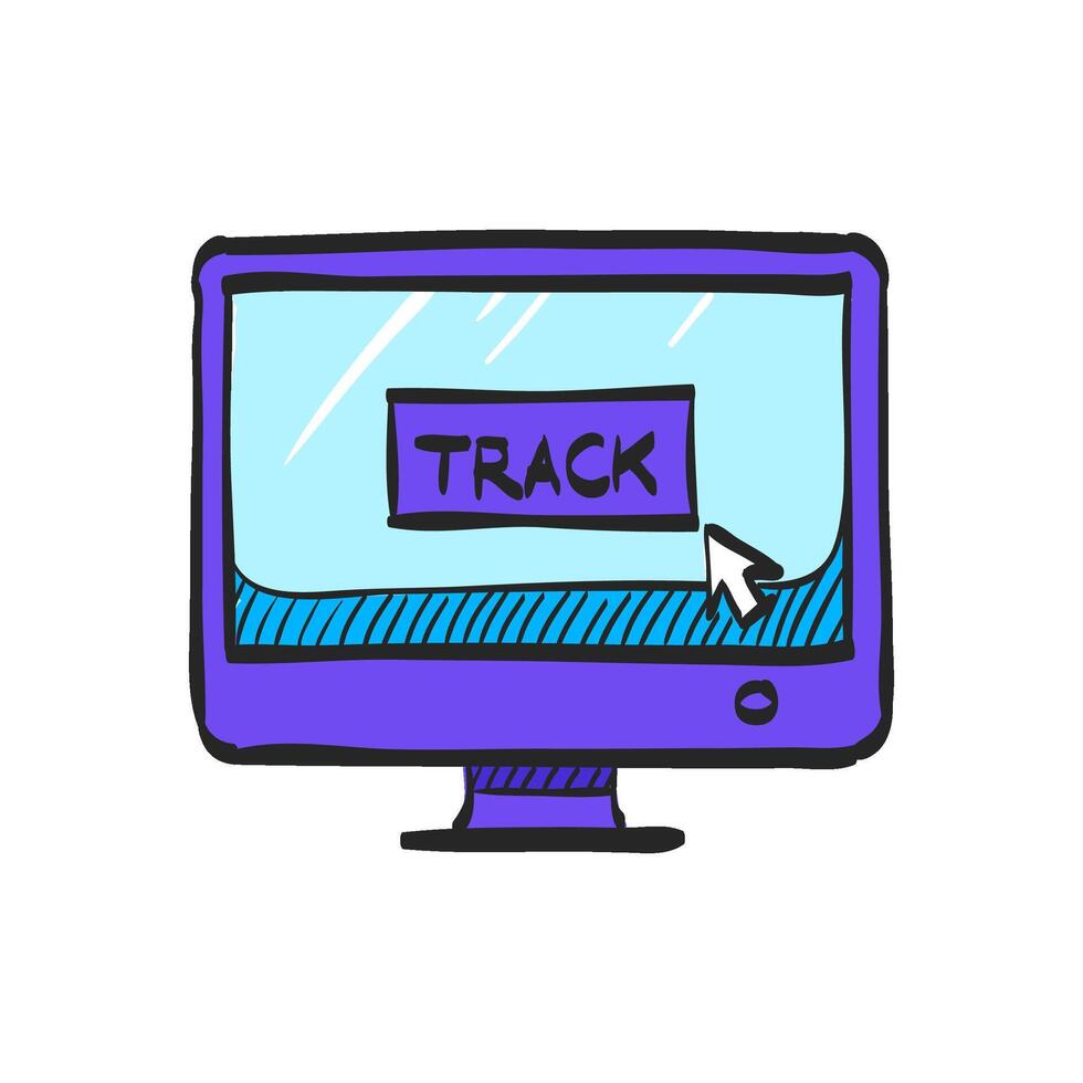 Tracking monitor icon in hand drawn color vector illustration