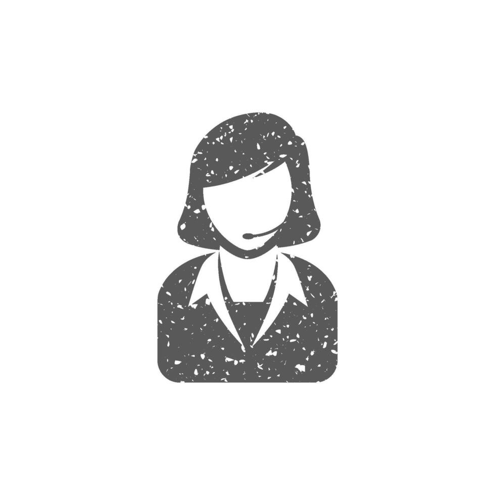 Female receptionist icon in grunge texture vector illustration