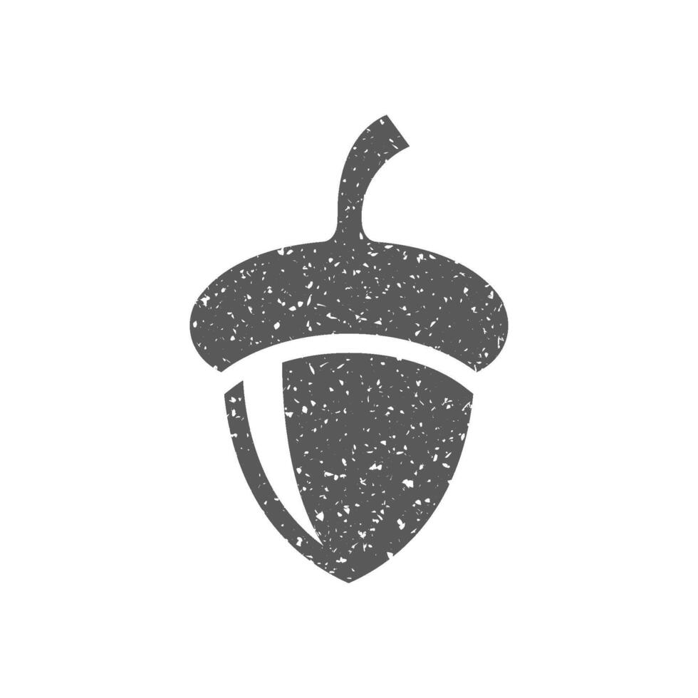 Acorn seed icon in grunge texture vector illustration