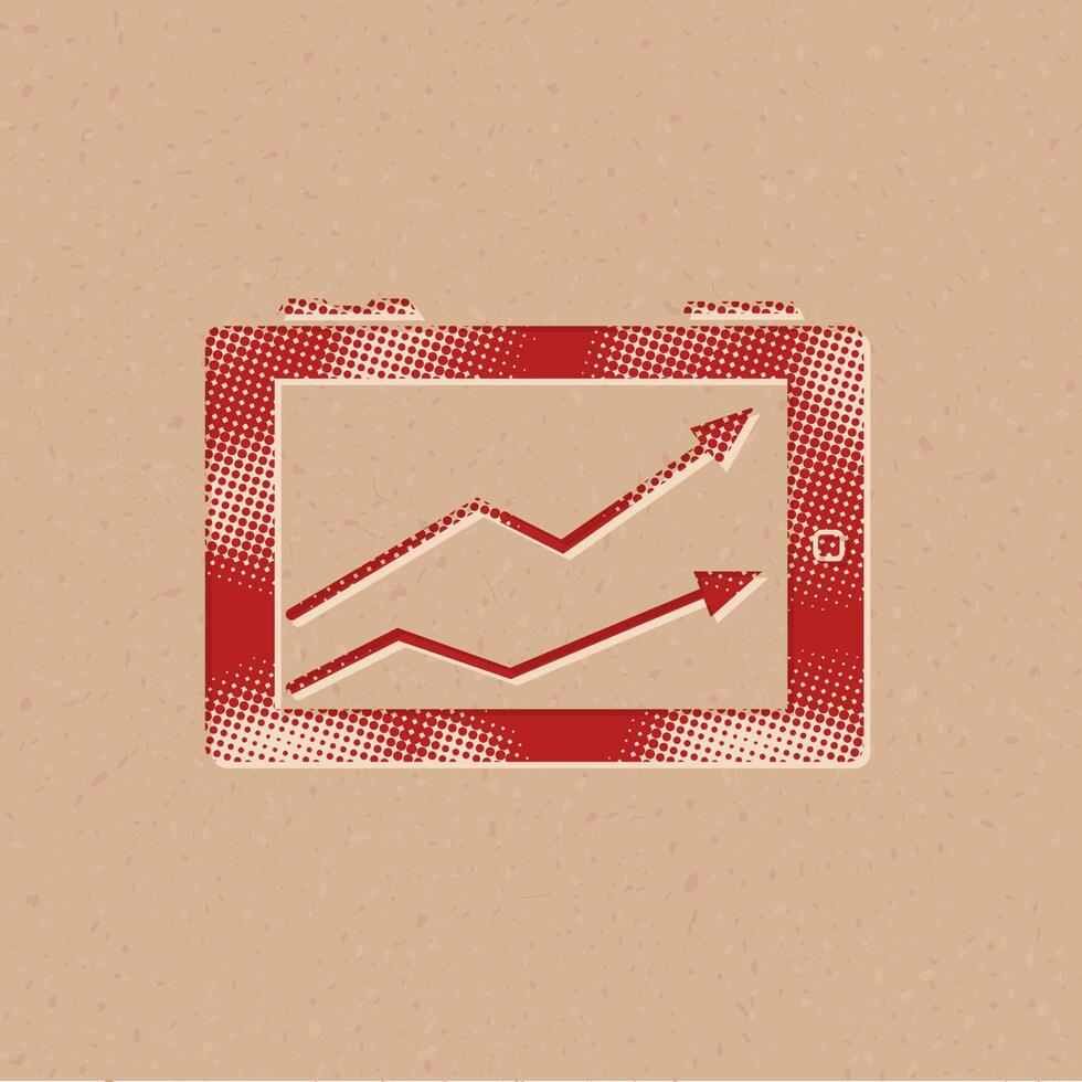 Arrow chart halftone style icon with grunge background vector illustration