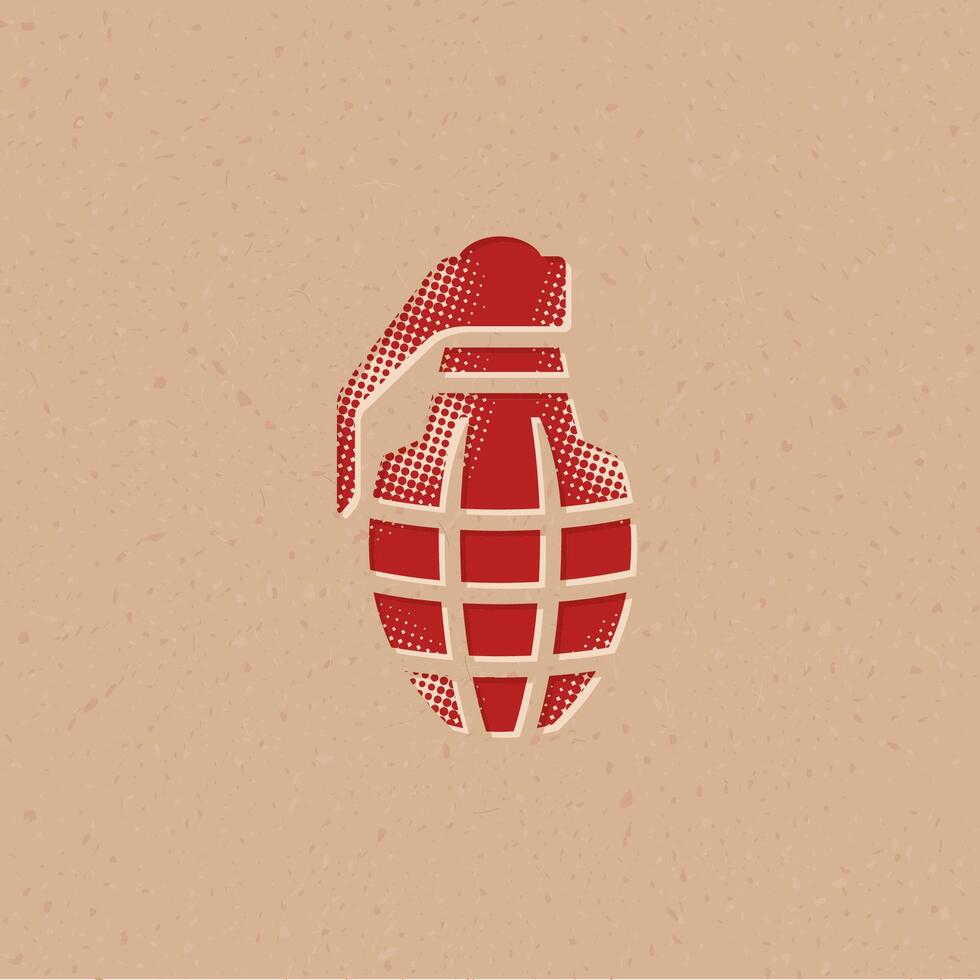 Grenade halftone style icon with grunge background vector illustration