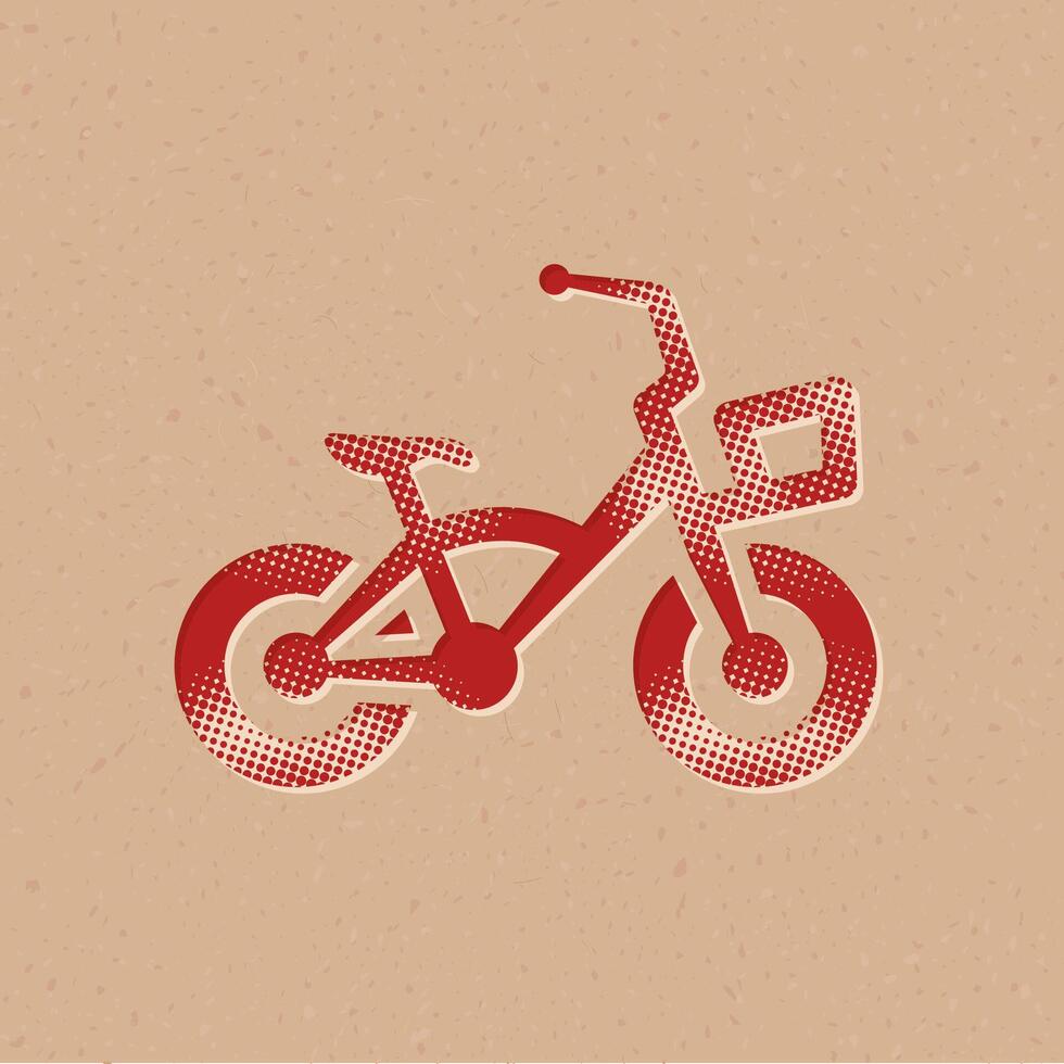 Kids bicycle halftone style icon with grunge background vector illustration