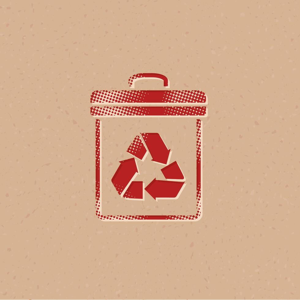 Recycle trash can halftone style icon with grunge background vector illustration