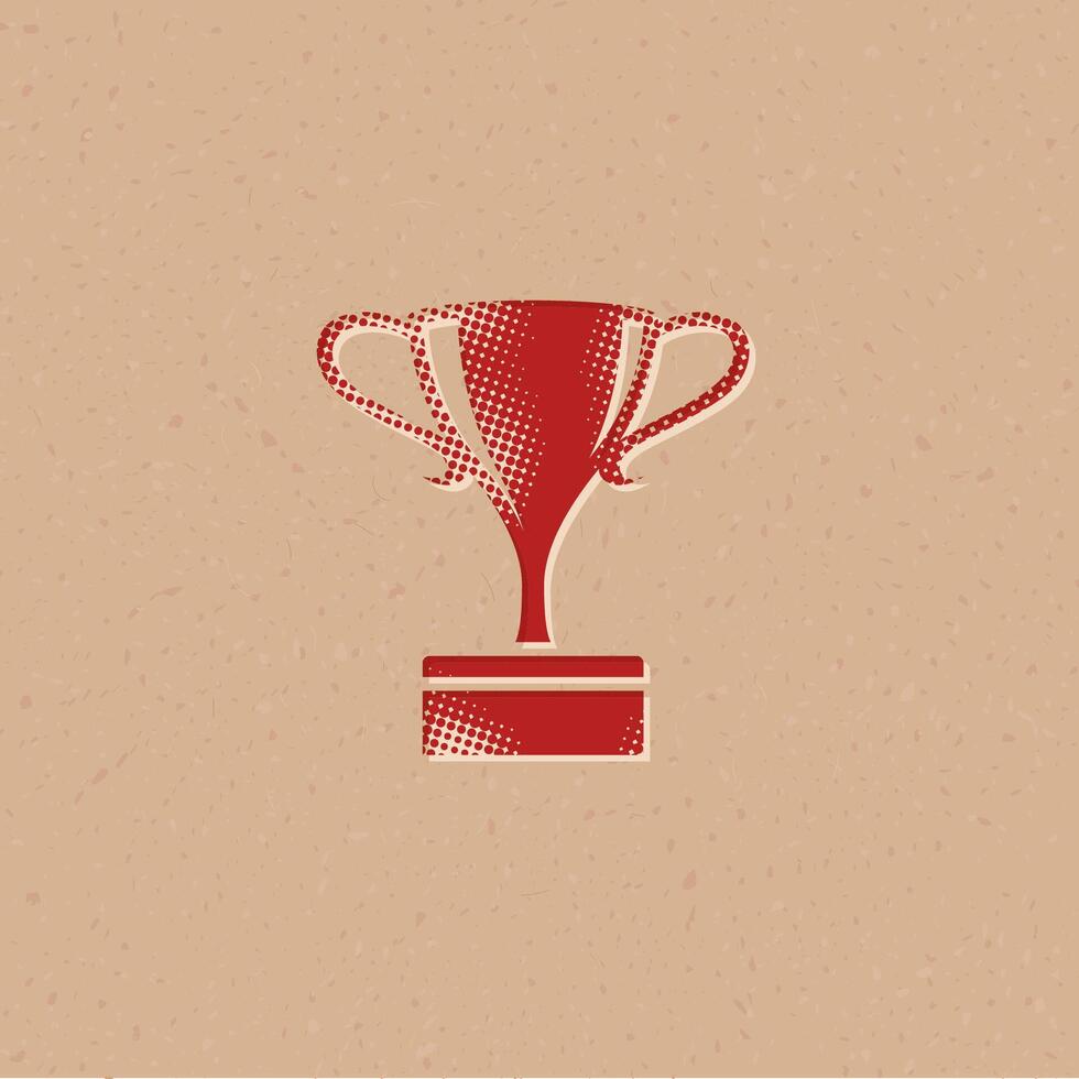 Trophy halftone style icon with grunge background vector illustration