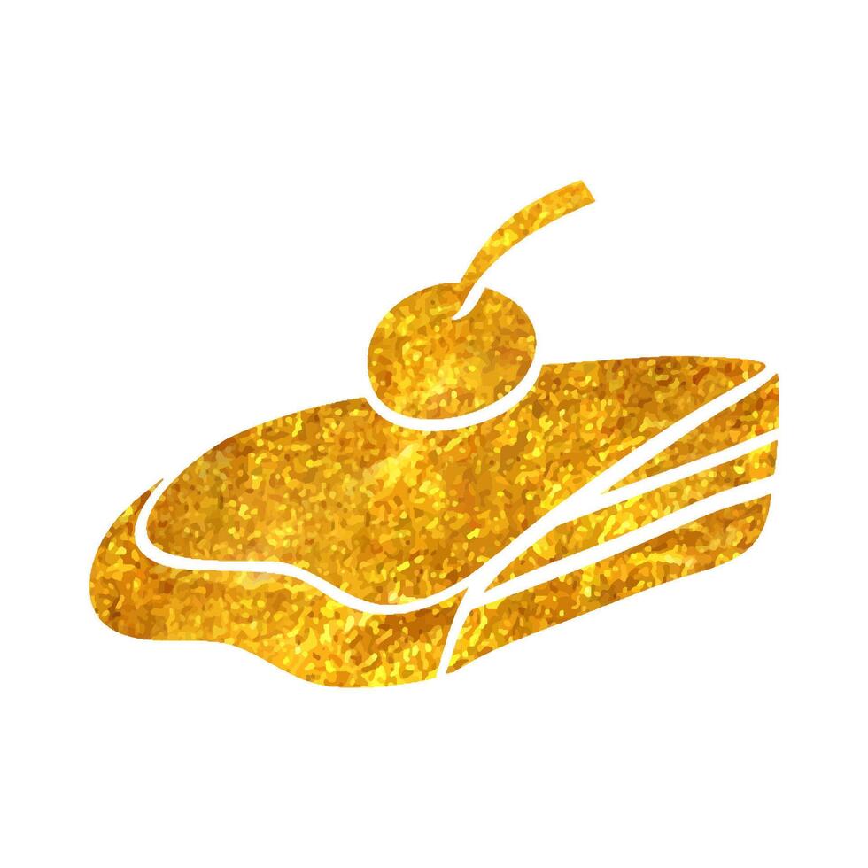 Hand drawn Cake icon in gold foil texture vector illustration