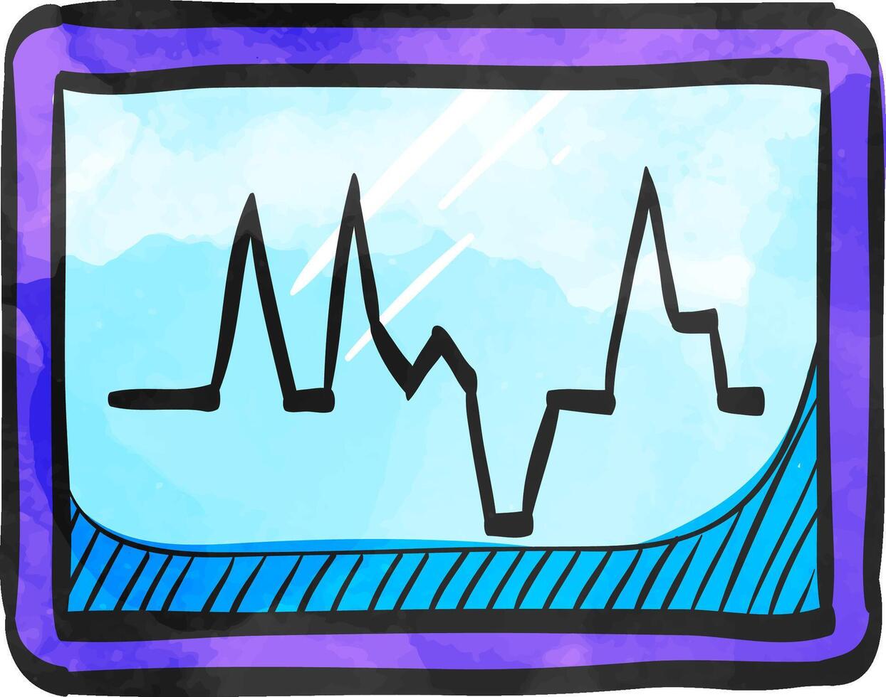 Heart rate monitor icon in watercolor style. vector