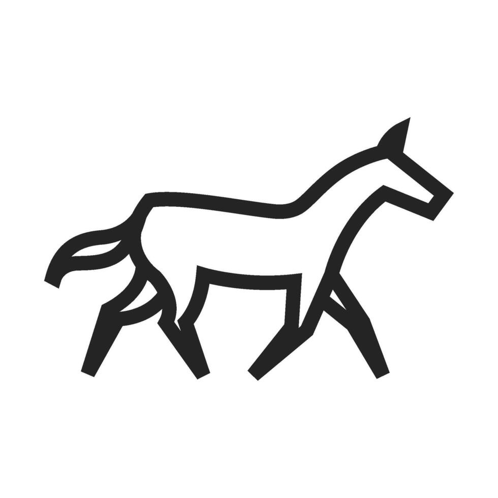Horse running icon in thick outline style. Black and white monochrome vector illustration.