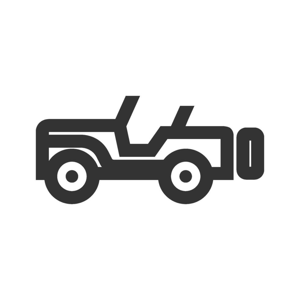 Military vehicle icon in thick outline style. Black and white monochrome vector illustration.