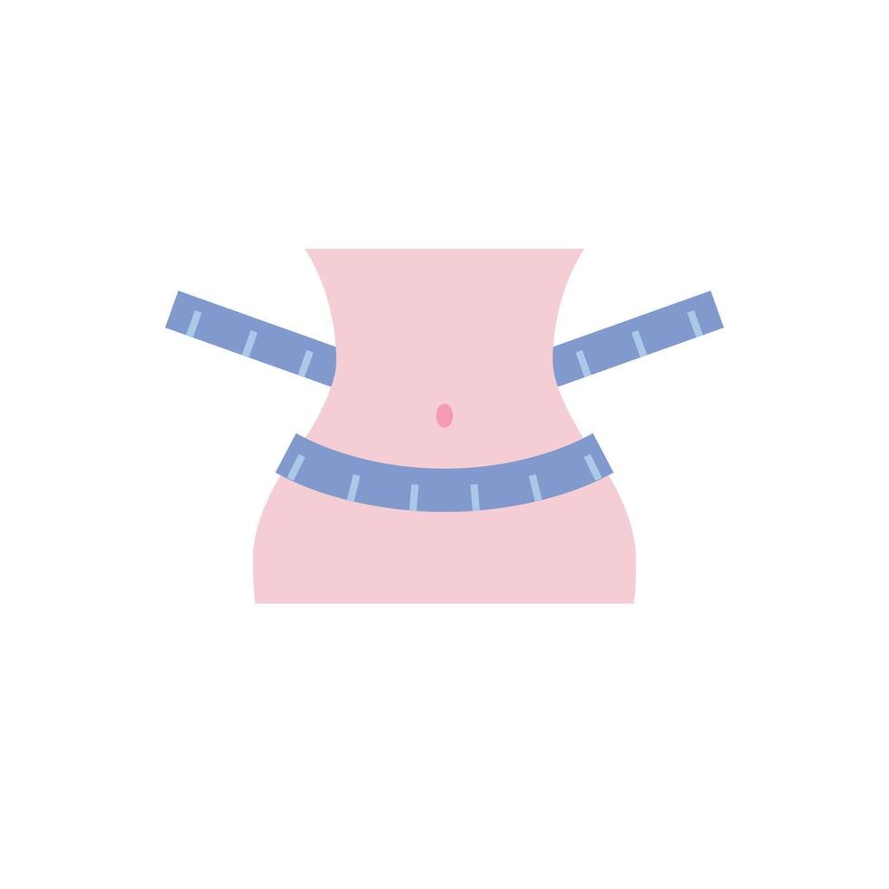 Female body with measure tape. Icon in flat color style. Fashion beauty and healthy lifestyle. Vector illustration.