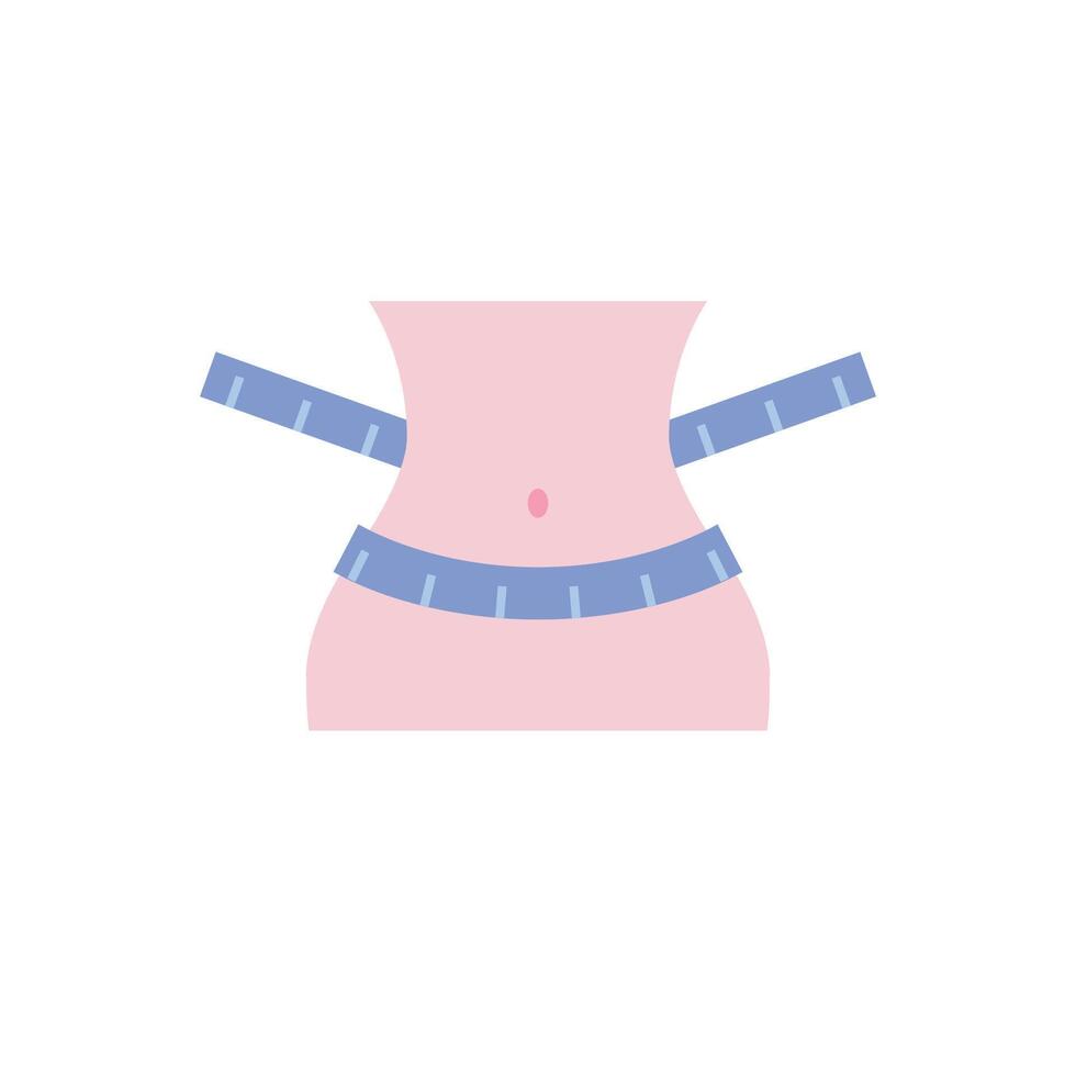 hembra cuerpo con medida cinta. icono en plano color estilo. Moda belleza y sano estilo de vida. vector ilustración.