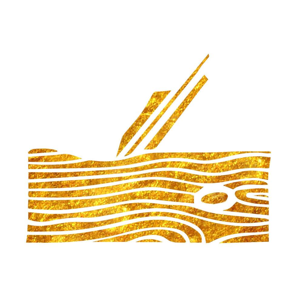 Woodworking tool in gold foil texture vector illustration