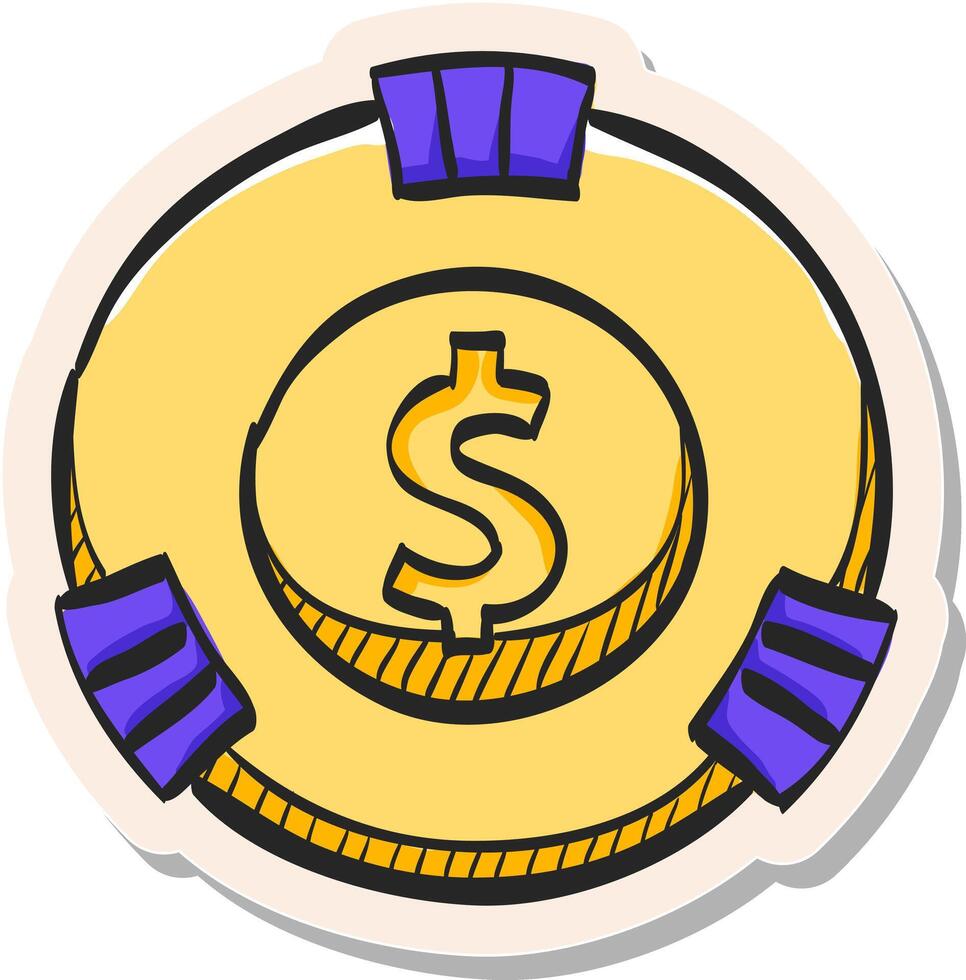 Hand drawn Gambling coin icon in sticker style vector illustration