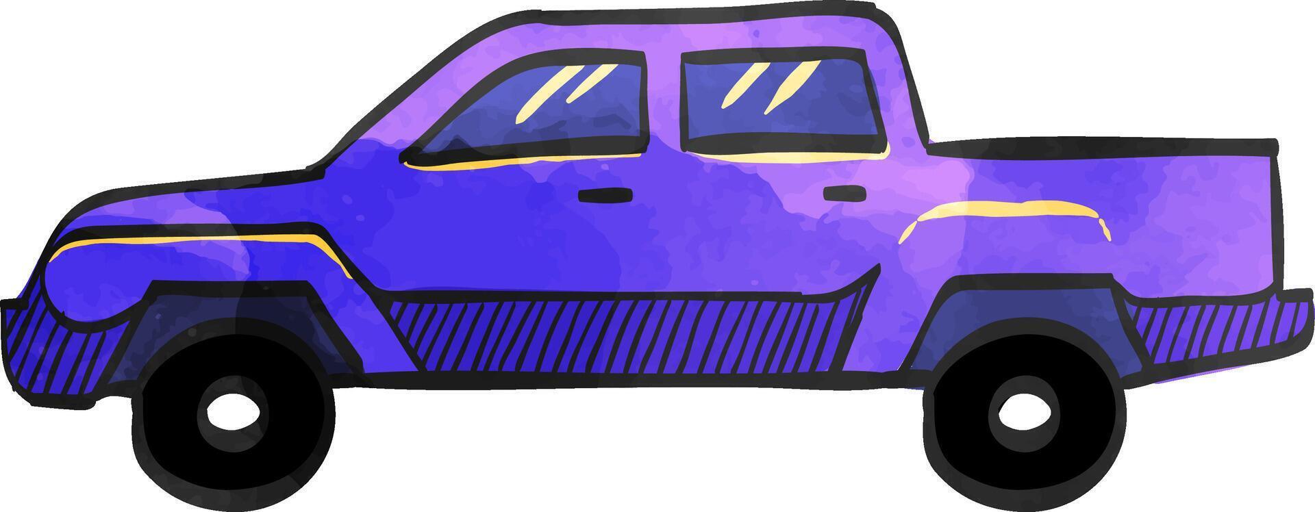Car icon in color drawing. Truck, double cabin, 4x4, 4 wheel driver American vector