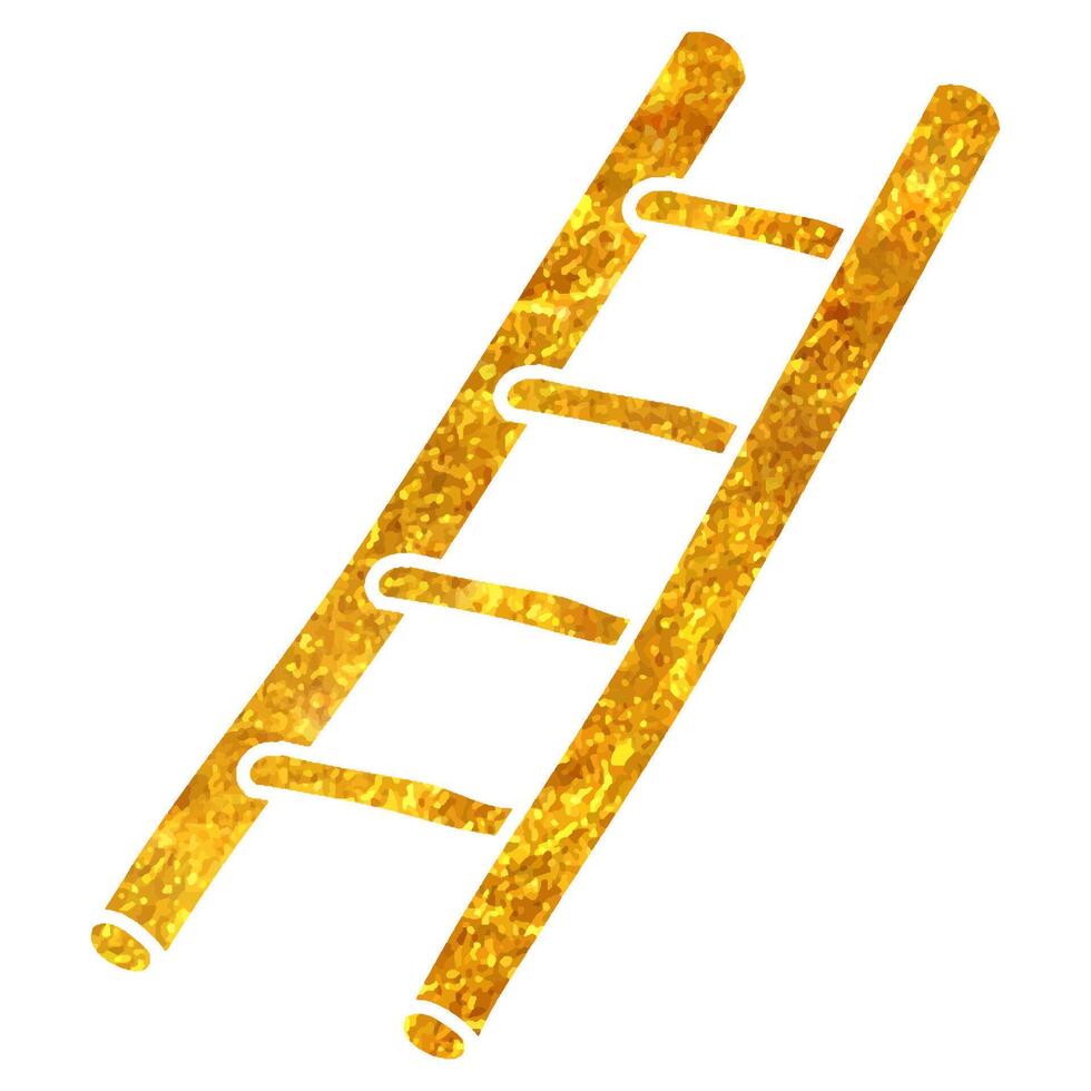 Hand drawn Ladder icon in gold foil texture vector illustration