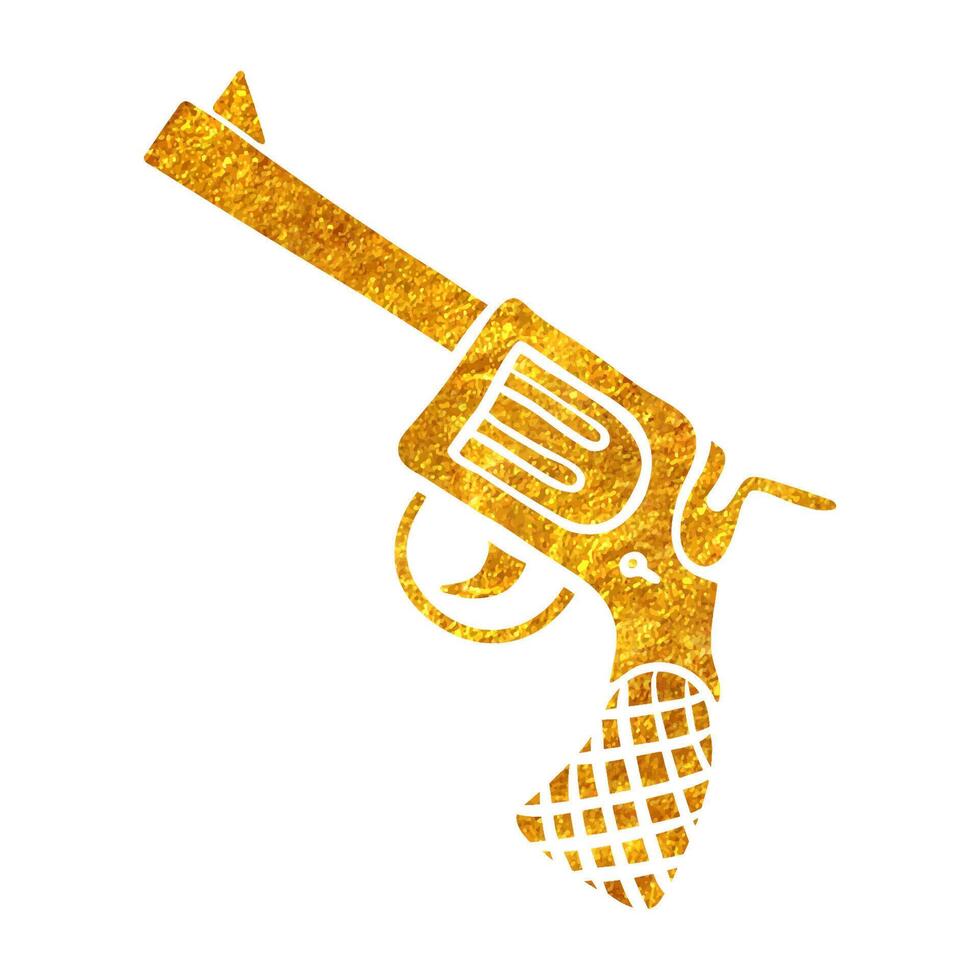 Hand drawn arm gun in vintage in gold foil texture vector illustration