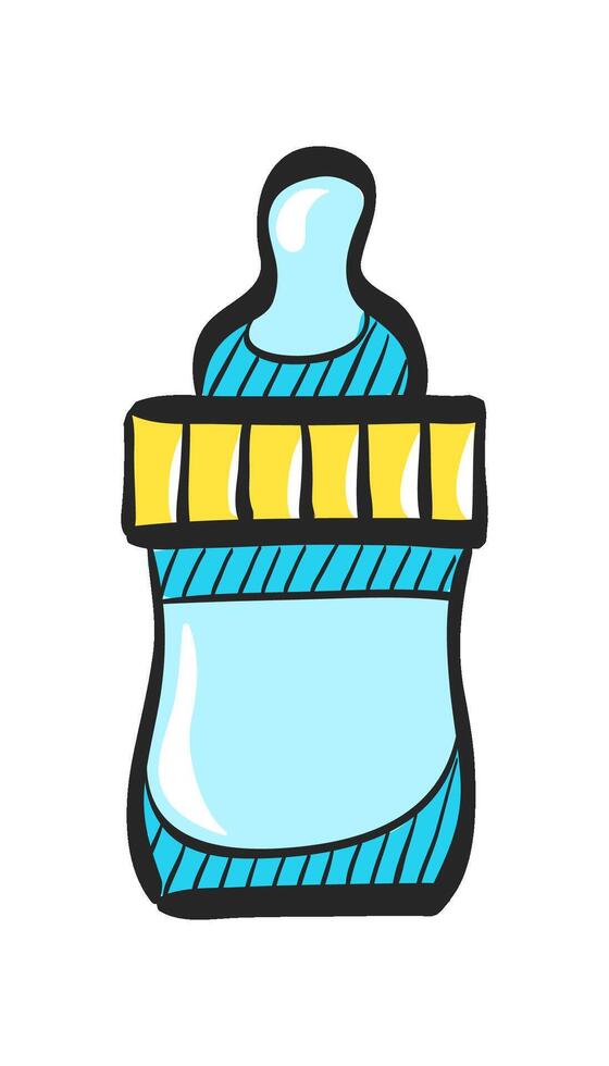 Milk bottle icon in hand drawn color vector illustration