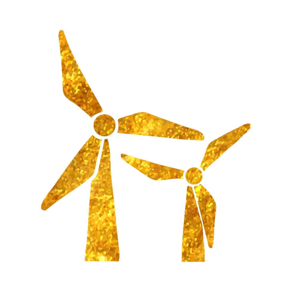 Hand drawn Wind turbine icon in gold foil texture vector illustration