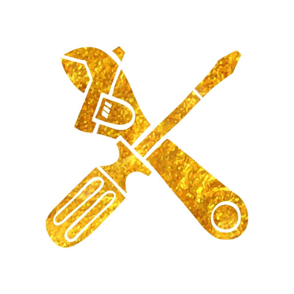 Hand drawn Mechanic tools icon in gold foil texture vector illustration