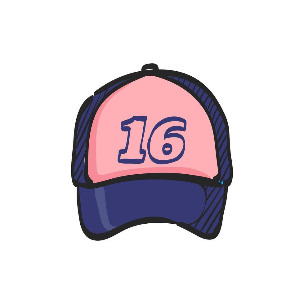 Sport hat icon in hand drawn color vector illustration