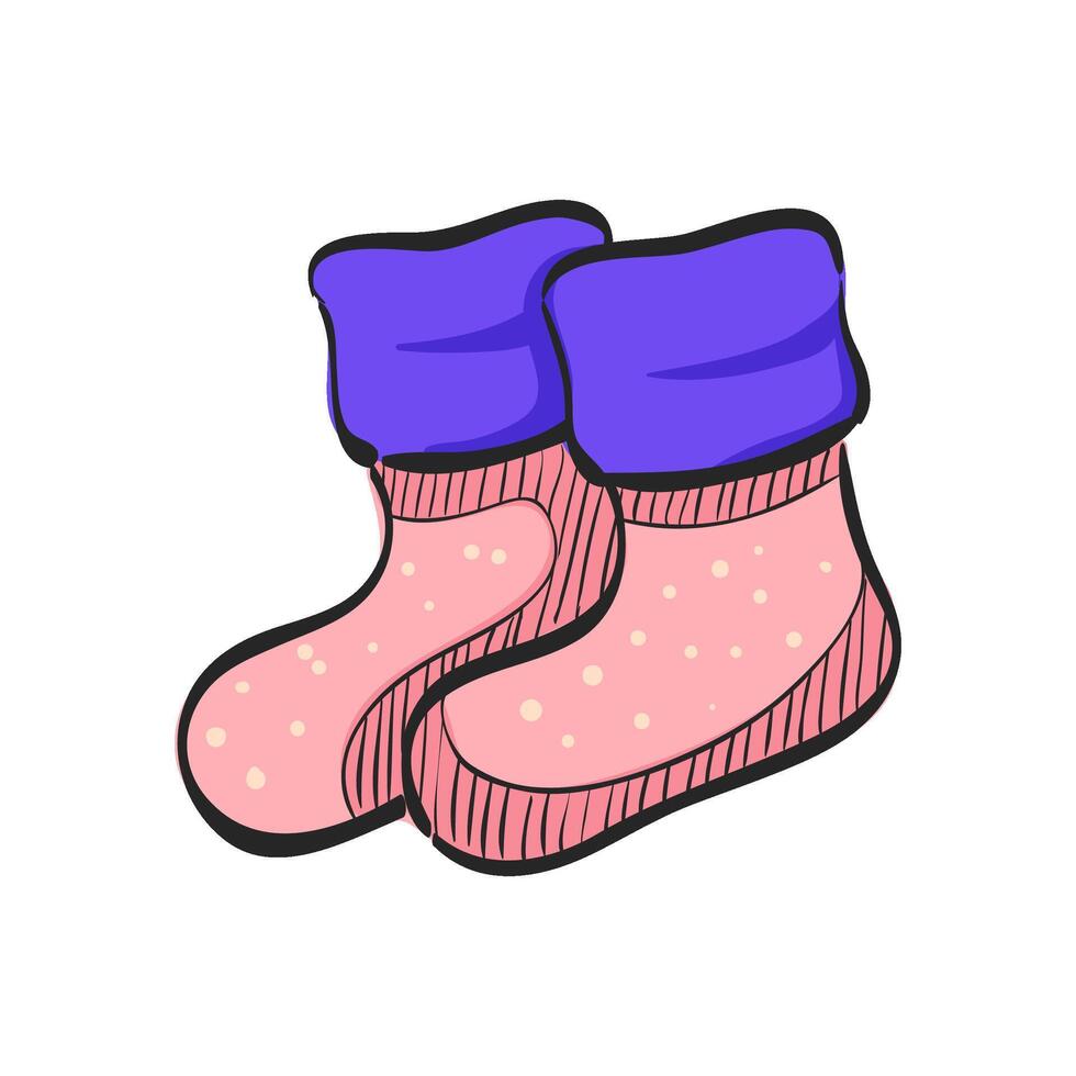 Winter sock icon in hand drawn color vector illustration