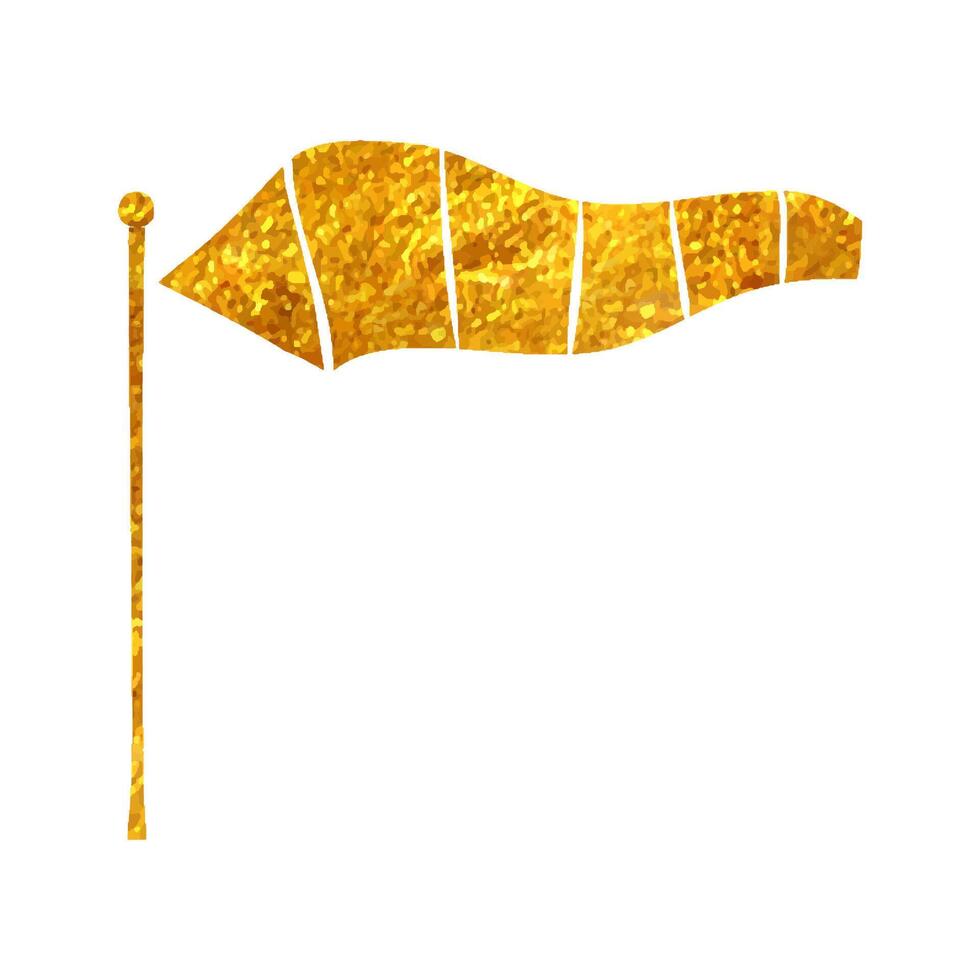 Hand drawn Windsock icon in gold foil texture vector illustration
