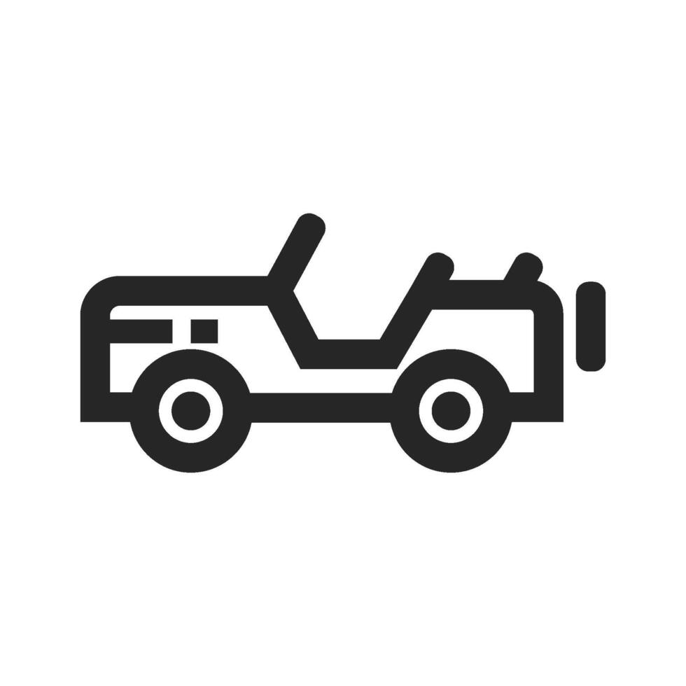 Military vehicle icon in thick outline style. Black and white monochrome vector illustration.