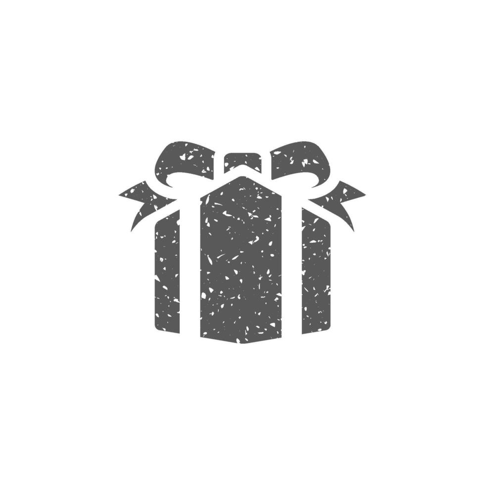 Gift box icon in grunge texture vector illustration