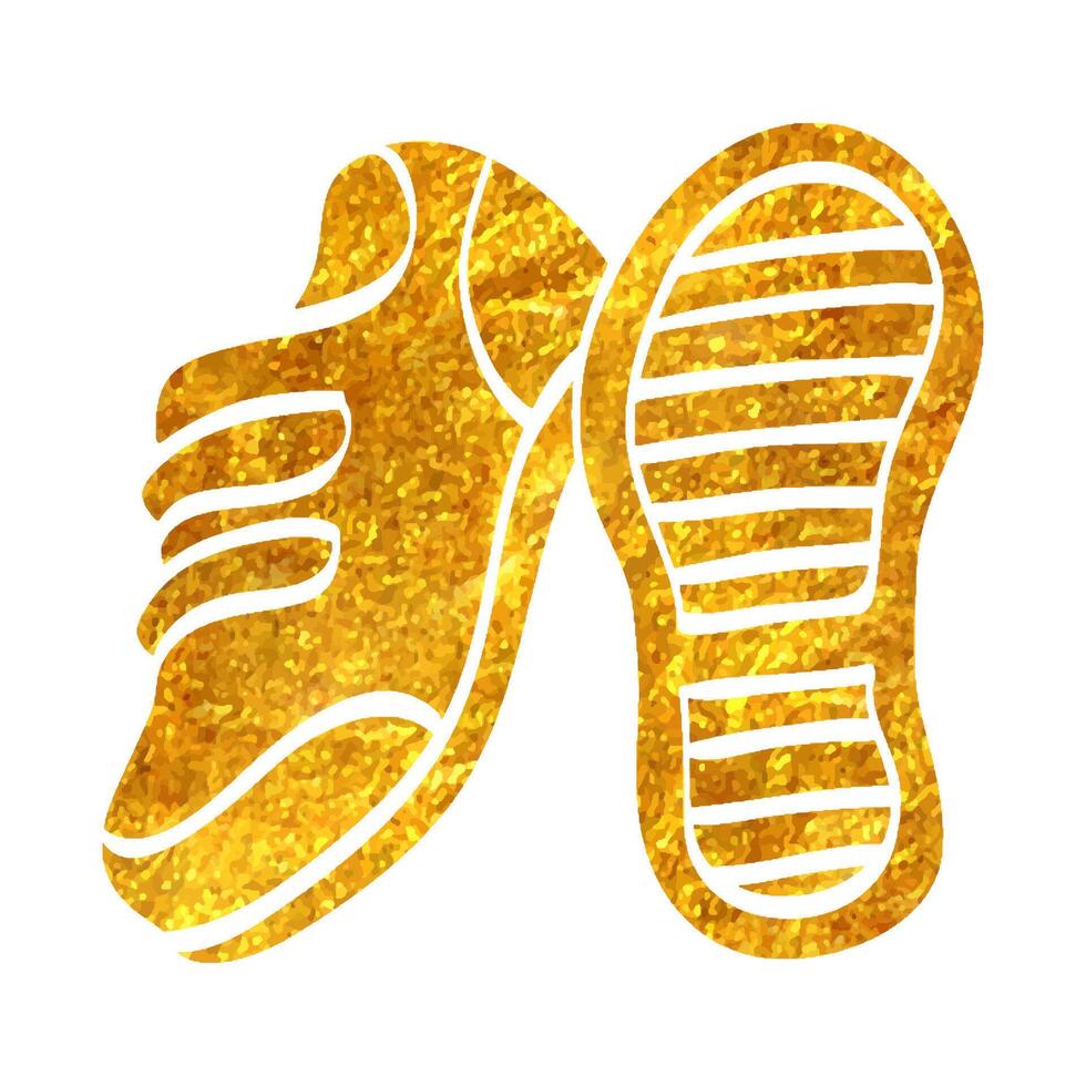 Hand drawn Shoes icon in gold foil texture vector illustration