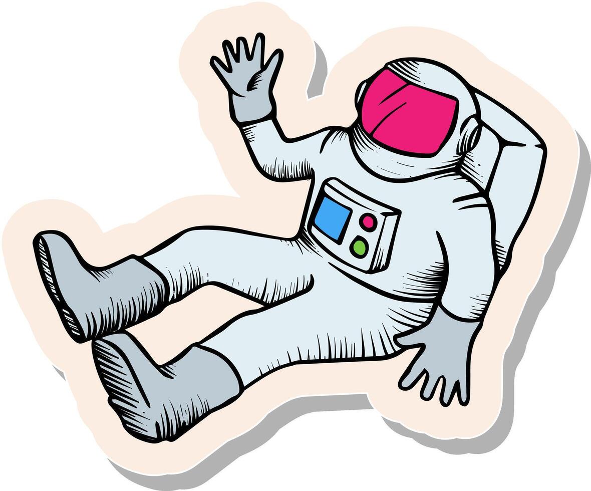 mano dibujado astronauta bosquejo en pegatina estilo vector ilustración