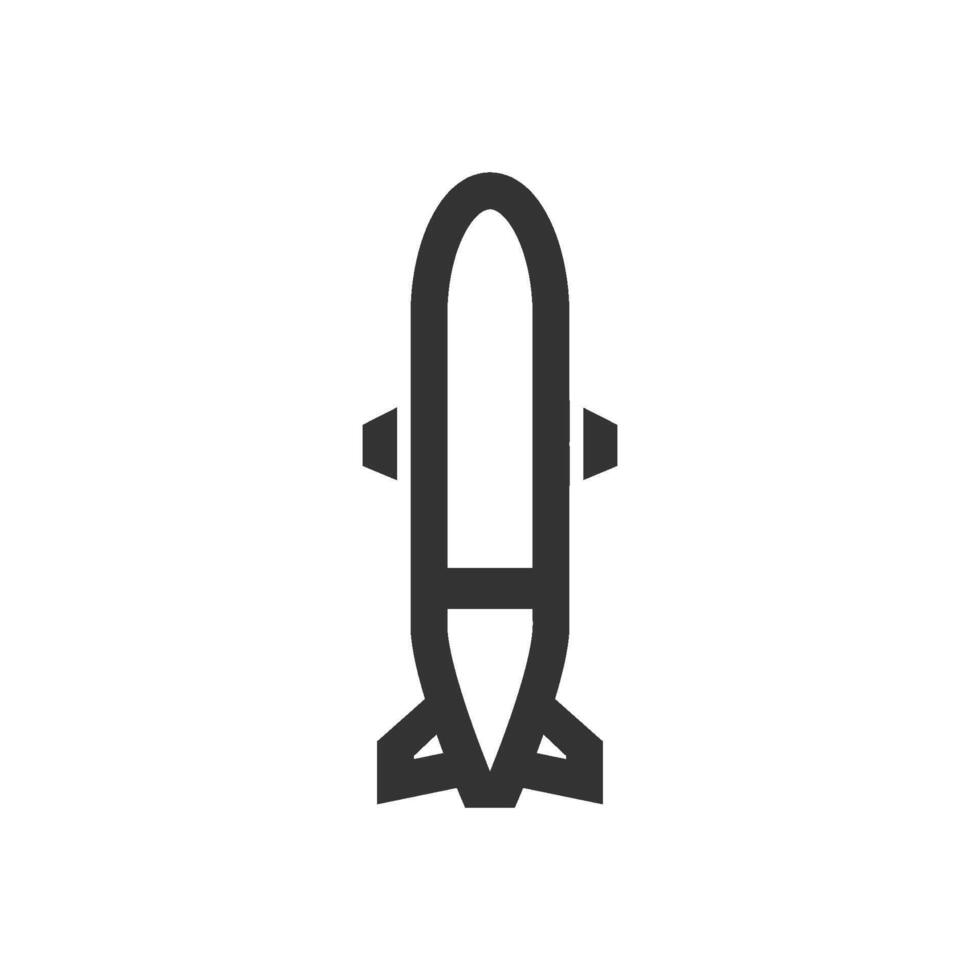 Missile icon in thick outline style. Black and white monochrome vector illustration.