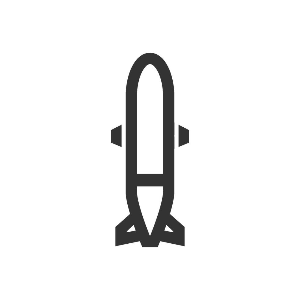 Missile icon in thick outline style. Black and white monochrome vector illustration.