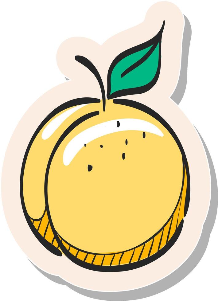 Hand drawn Peach icon in sticker style vector illustration