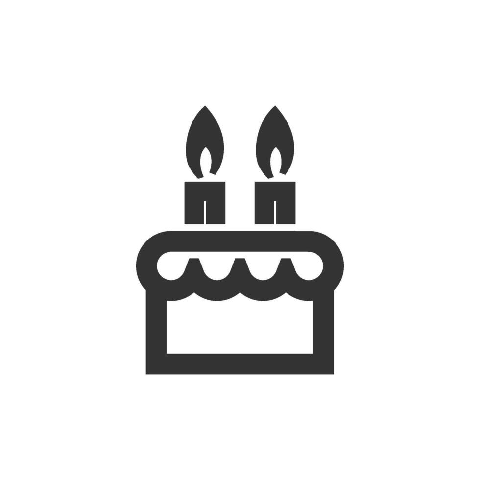 Birthday cake icon in thick outline style. Black and white monochrome vector illustration.