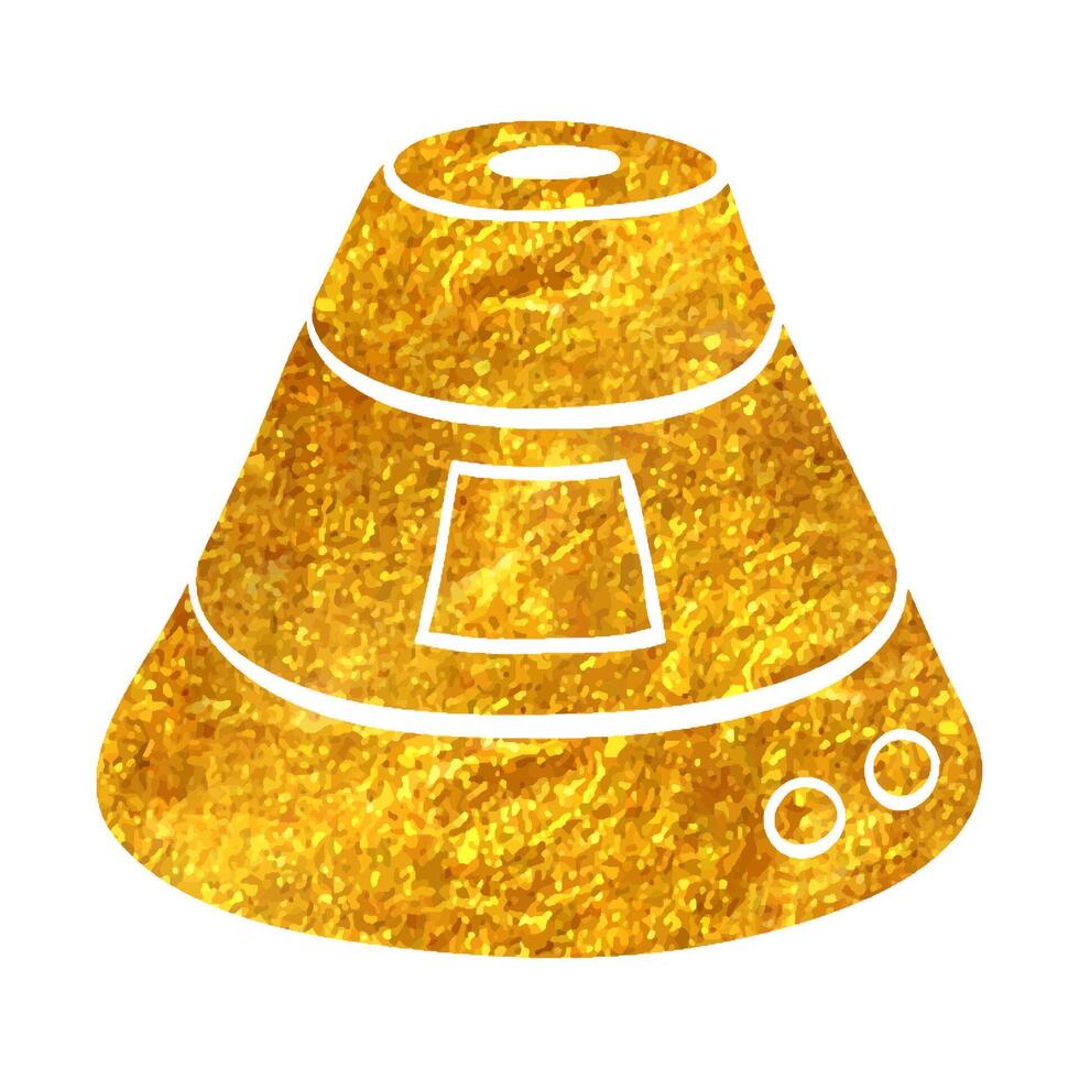 Hand drawn Space capsule icon in gold foil texture vector illustration