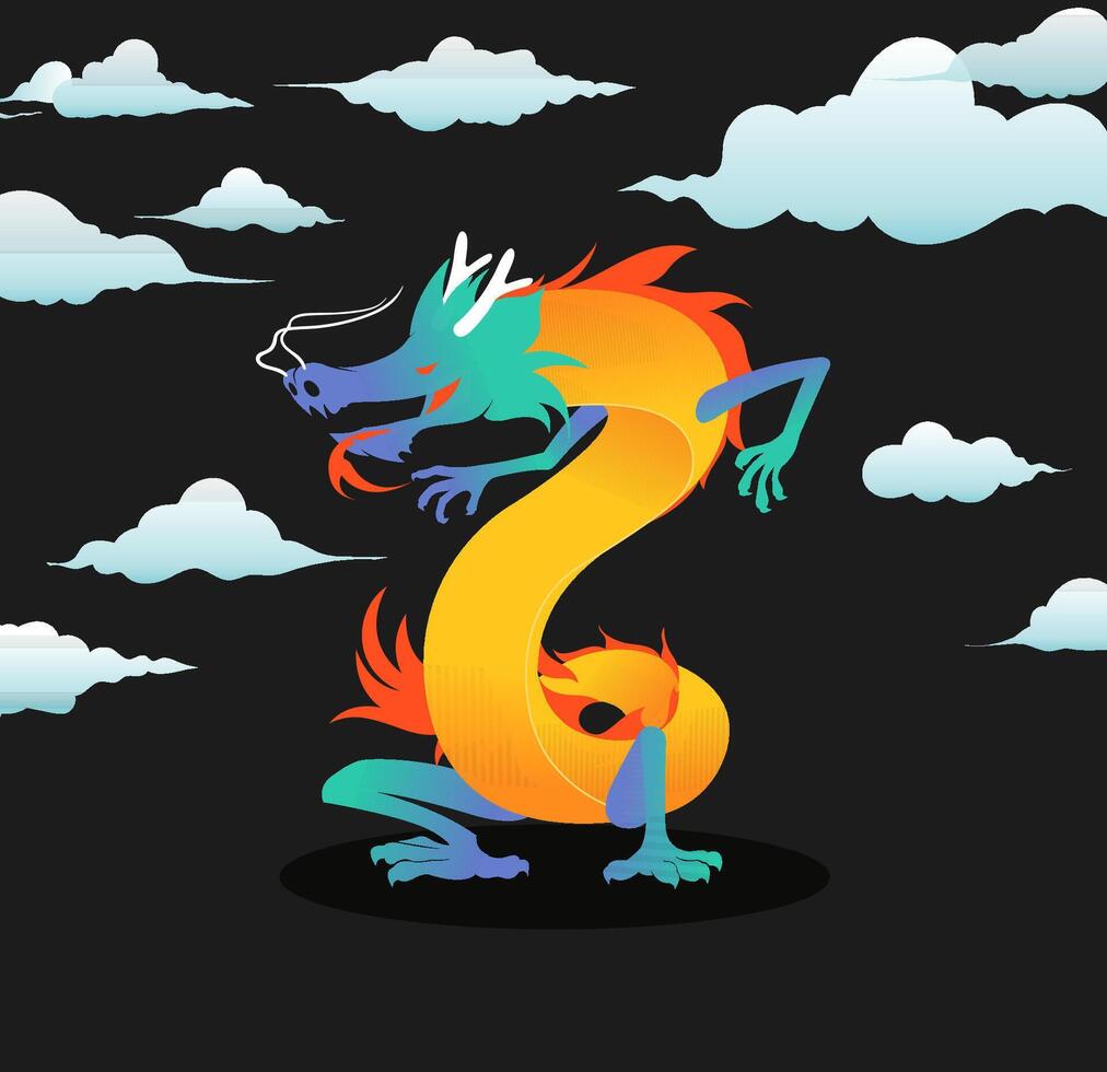 Yellow dragon on black background vector