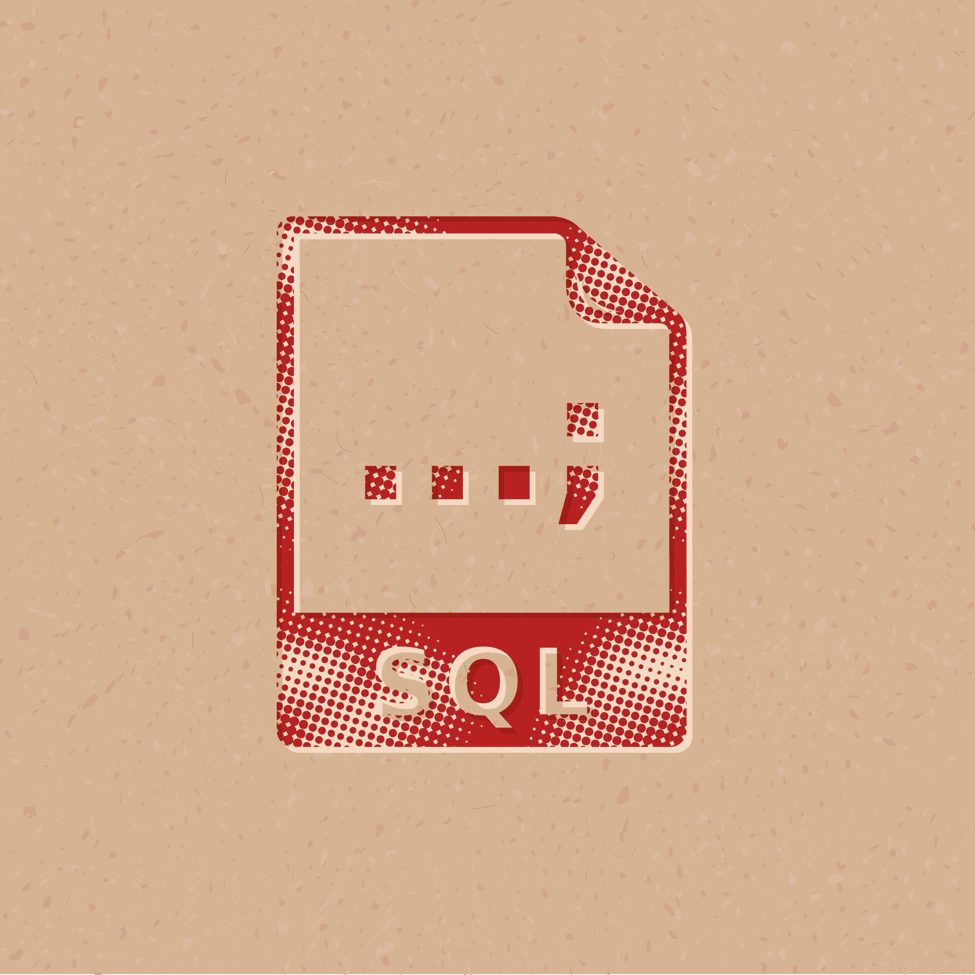 Sql file format halftone style icon with grunge background vector ...