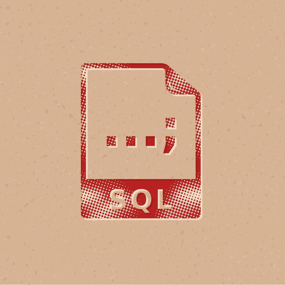 sql archivo formato trama de semitonos estilo icono con grunge antecedentes vector ilustración