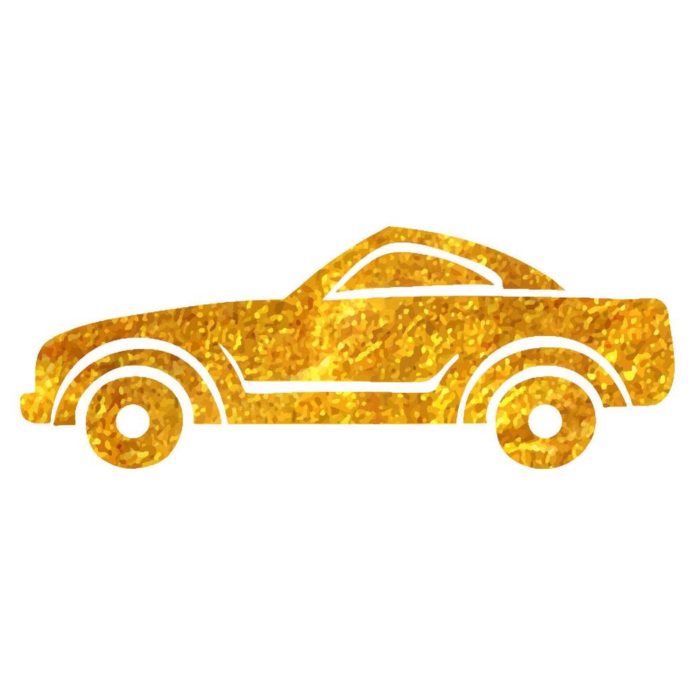 Hand drawn Sport car icon in gold foil texture vector illustration