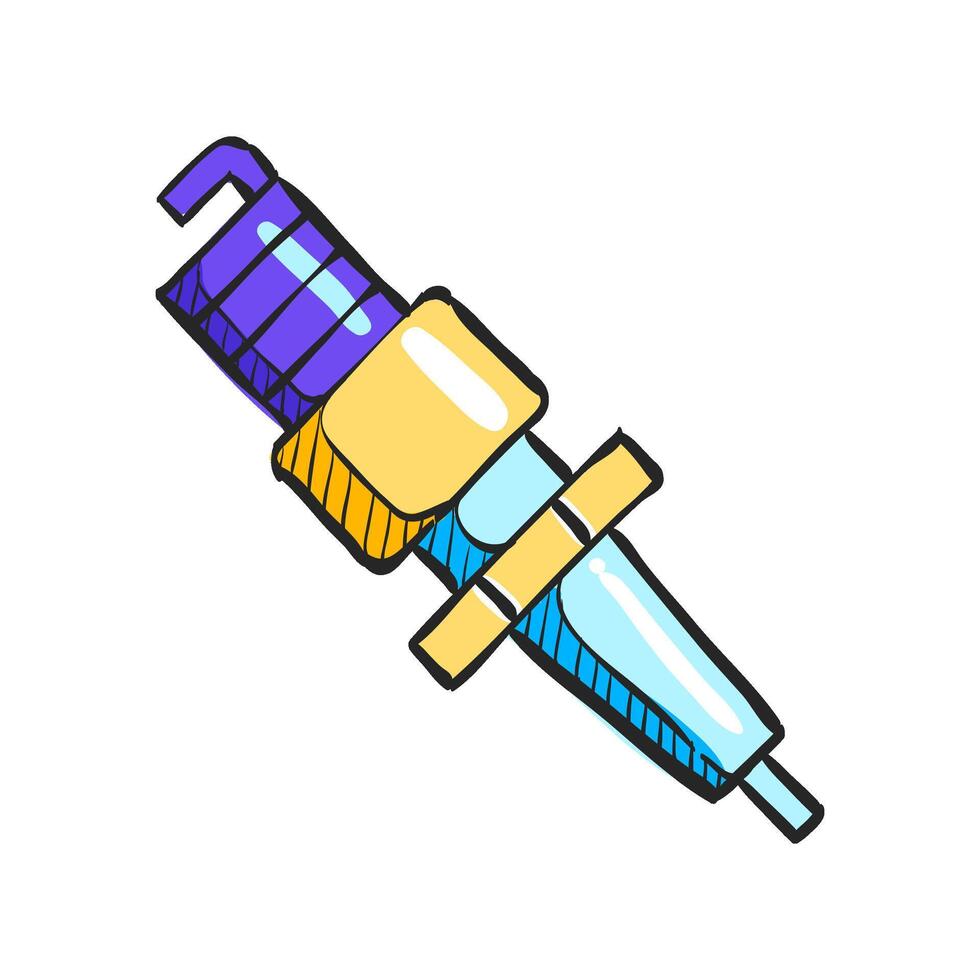 Spark plug icon in hand drawn color vector illustration