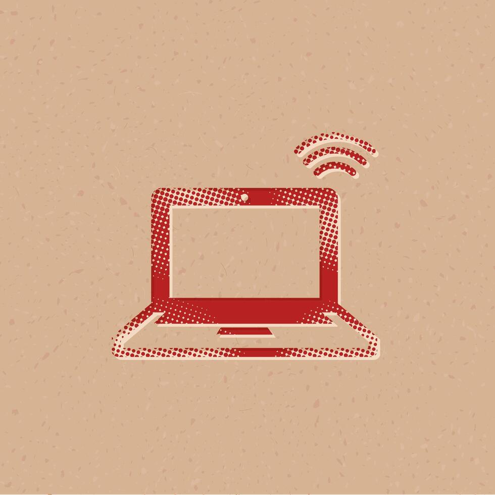 Laptop halftone style icon with grunge background vector illustration