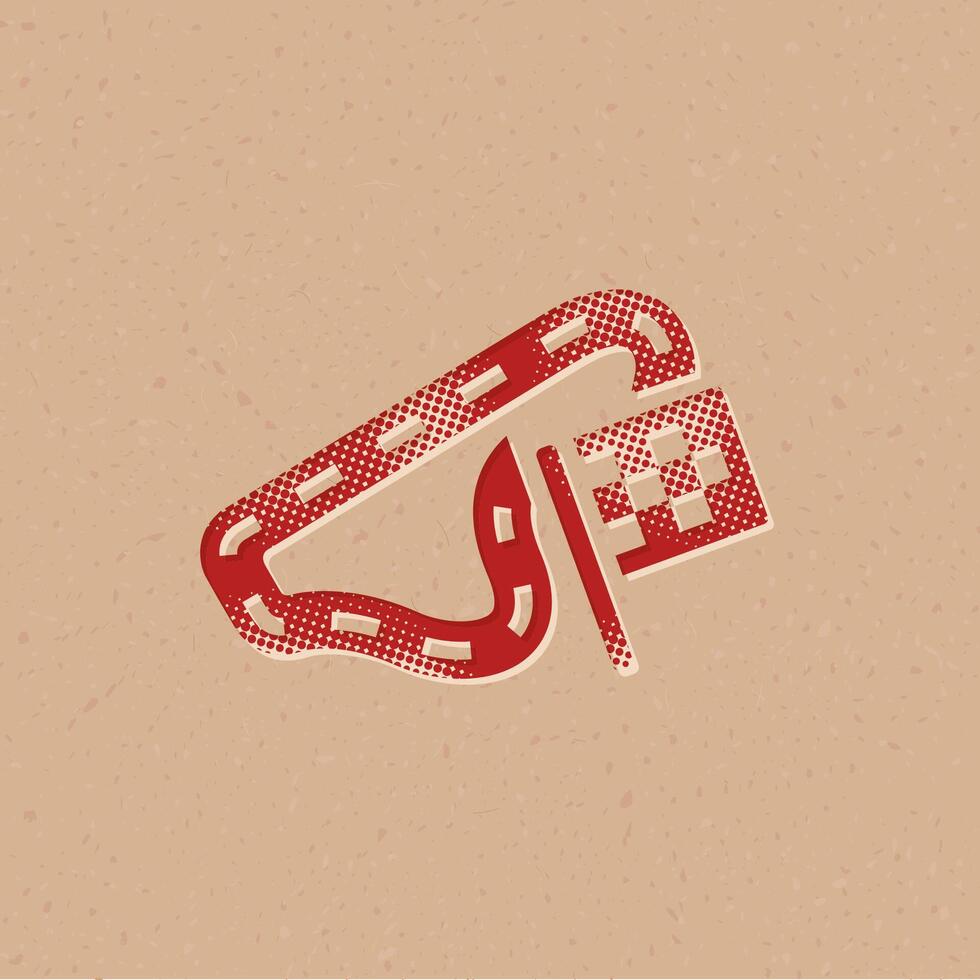 carrera circuito trama de semitonos estilo icono con grunge antecedentes vector ilustración