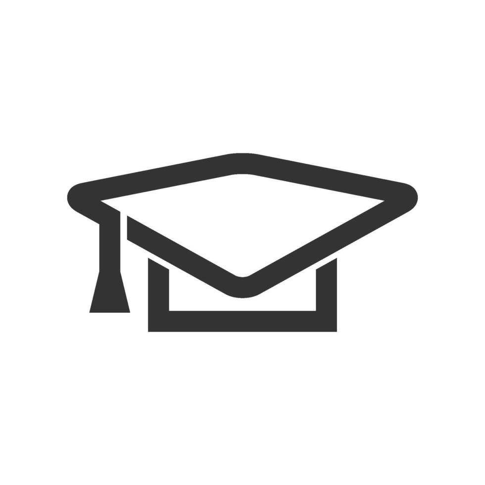 Graduation hat icon in thick outline style. Black and white monochrome vector illustration.