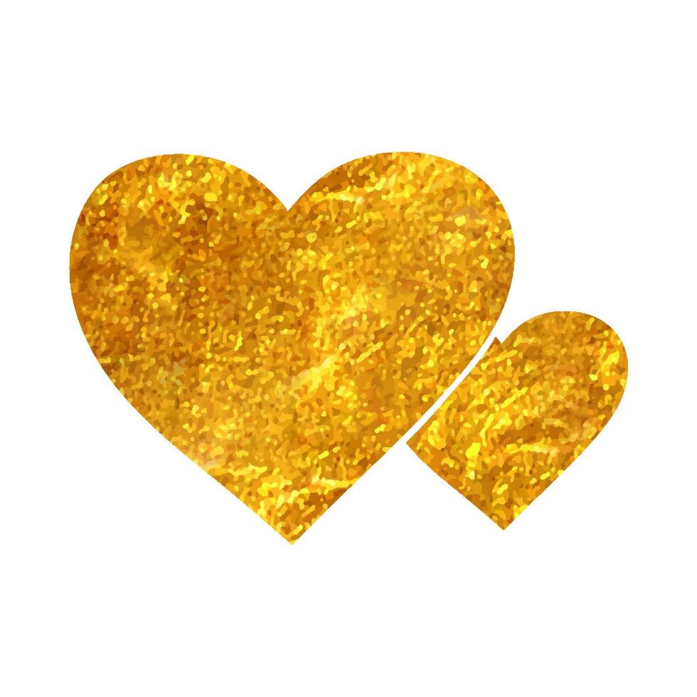 Hand drawn Heart shape icon in gold foil texture vector illustration